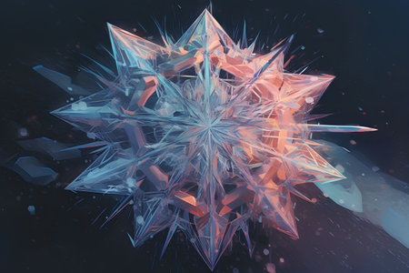3d rendering of abstract geometric composition with glass star on dark backgroundの素材