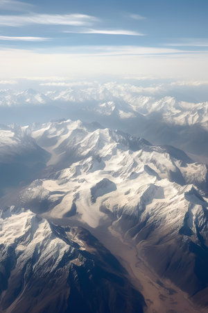 Aerial view of the Himalayan range from the airplane window.の素材