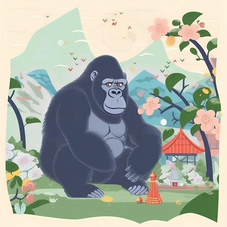 Gorilla sitting on the grass in the park, vector illustrationの素材