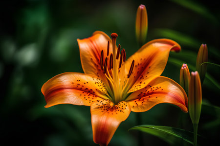 Beautiful orange lily flower in the garden. Selective focus.の素材