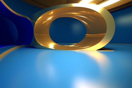 3d render, abstract background, golden and blue, reflective surfaceの素材