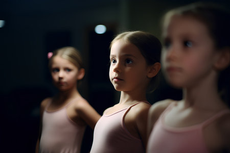 Portrait of a little girl looking at the camera in the gymの素材