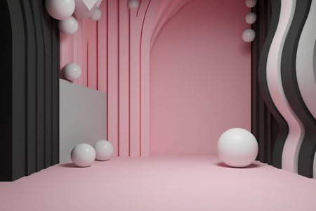 Abstract background with geometrical forms, 3d render. Pink and black colors.の素材