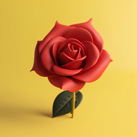 Red rose on a yellow background. 3d rendering, 3d illustration.の素材