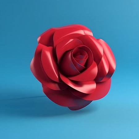 Red rose on blue background. 3d render. Minimal concept.の素材