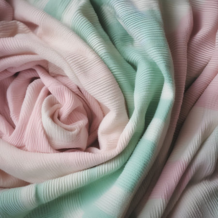 Crumpled pink and green fabric as a background. Toned.の素材