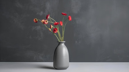 Vase with dried flowers on the table. Black wall background.の素材