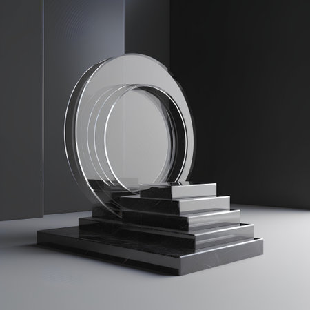 Black podium with round pedestal in the dark room. 3D renderingの素材