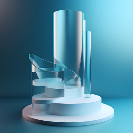 Abstract blue background with round podiums. 3d rendering, 3d illustration.の素材