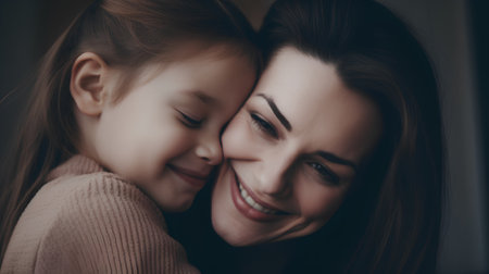 Portrait of a happy mother and daughter looking at each other and smilingの素材
