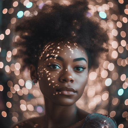 Portrait of a beautiful african american woman with afro hairstyleの素材