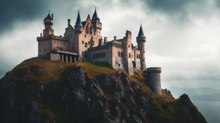 Fairy-tale castle on the hill. 3D Renderingの素材