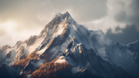 Mountain landscape with snow and blue sky. 3D Renderingの素材