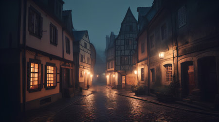 Old street in Riquewihr at night, France.の素材