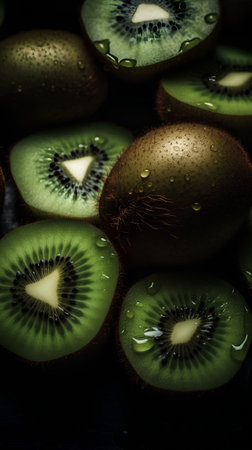 Kiwi fruit on a black background. Selective focus. Toned.の素材