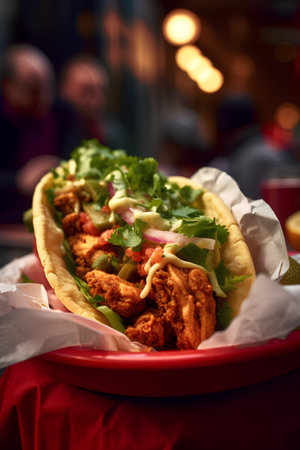Traditional mexican tacos with chicken, onion and guacamoleの素材