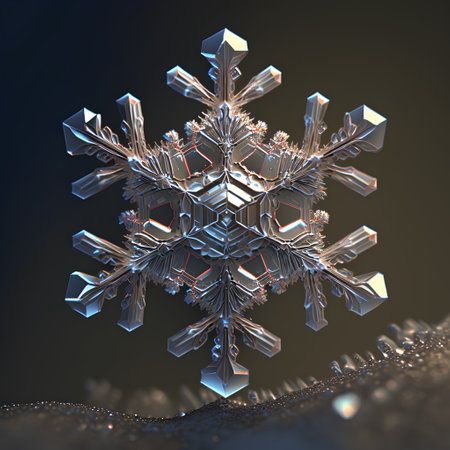 Snowflake on a dark background. 3d rendering, 3d illustration.の素材