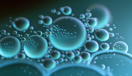 Abstract background with blue water bubbles. 3d rendering, 3d illustration.の素材