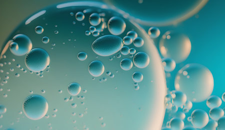 Water drops on a blue background. 3d rendering, 3d illustration.の素材