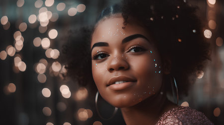 Portrait of beautiful african american woman with creative make upの素材