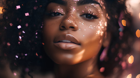Beautiful african american woman with sparkles on her faceの素材