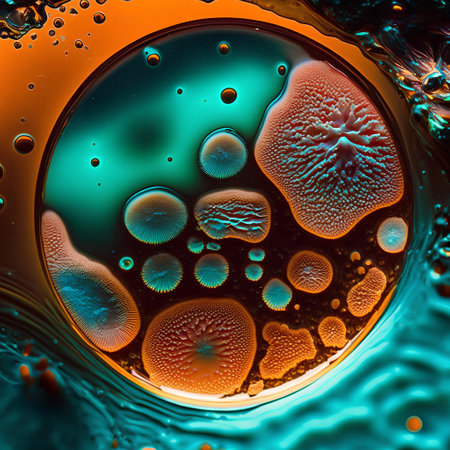 Macro shot of colorful bubbles in water. Abstract colorful background.の素材