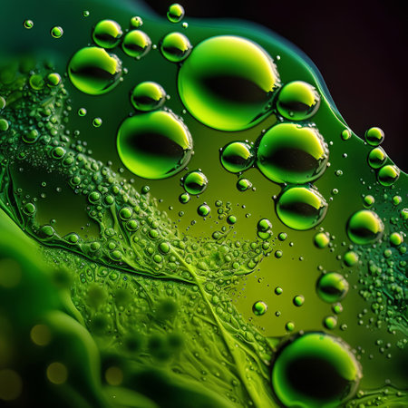 Abstract green background with water drops. Close-up. Macro.の素材