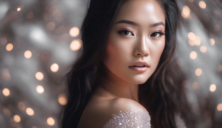 Portrait of beautiful asian woman with makeup on bokeh background.の素材