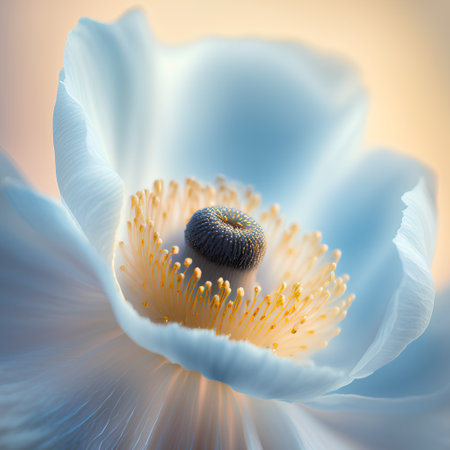 Blue poppy flower close-up on a light background. 3d renderingの素材