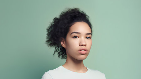 Portrait of young beautiful african american woman with curly hairの素材