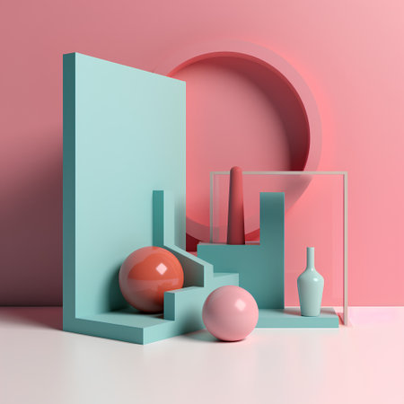 Minimalist abstract scene with geometrical forms. 3d renderの素材