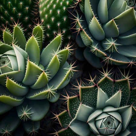 Succulent plant background with cacti and succulentsの素材