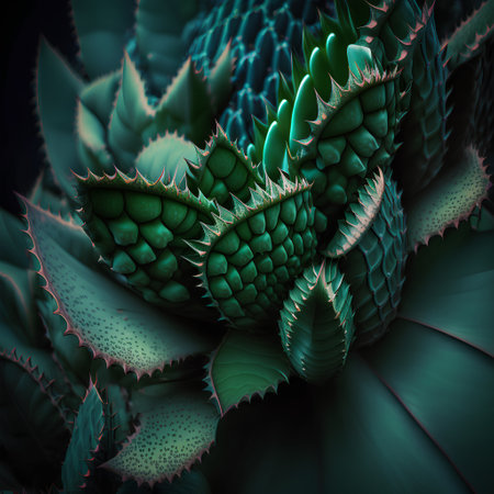 3D rendering of cactus succulent in green and blue tonesの素材