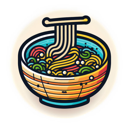Noodles in a bowl. Vector illustration of Japanese cuisine.の素材