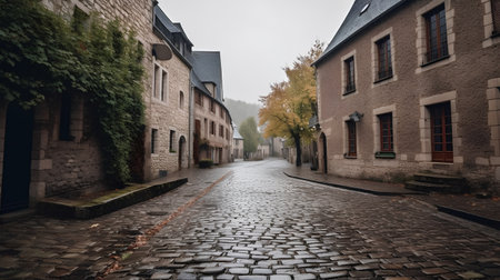 Old cobblestone street in the old town of Bruges, Belgiumの素材