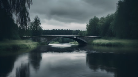 Old bridge over the river in the forest. Dramatic landscape.の素材
