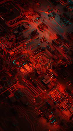 Circuit board close-up. Technology background. 3d illustrationの素材