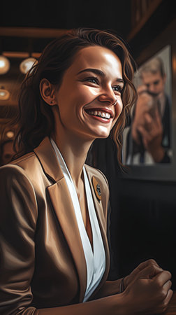 Portrait of a beautiful young woman in a beige suit.の素材