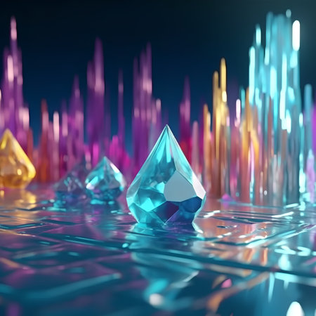 3d render of crystal on blue background with bokeh effectの素材