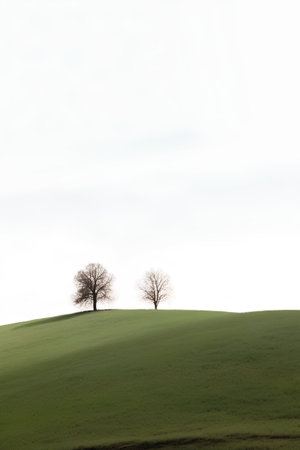 Lonely tree on a green meadow with trees in the backgroundの素材