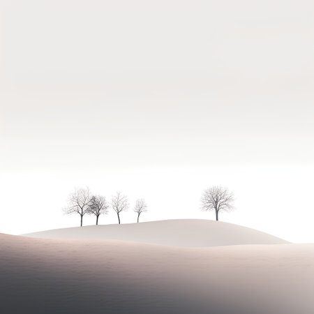 Winter landscape with trees in the desert. 3d render illustration.の素材