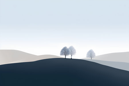 Winter landscape with trees and hills. Vector illustration. Eps 10.の素材