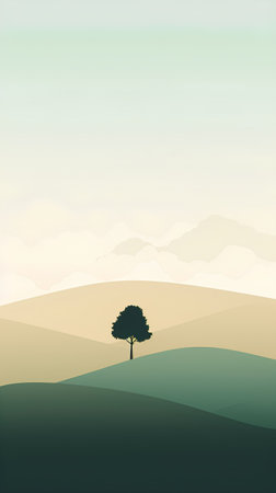 Summer landscape with hills and trees. Vector illustration, flat style.の素材