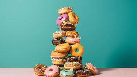 Donuts with glaze and sprinkles on pastel background. 3d renderingの素材