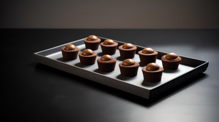 Chocolate truffles on a black background. Toned.の素材