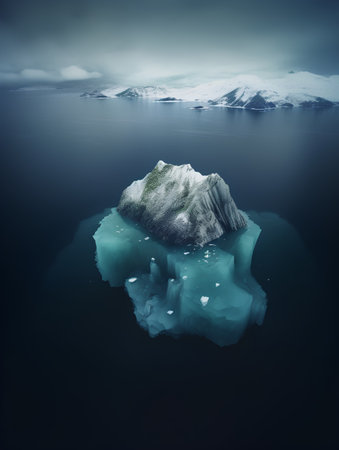 Iceberg in the ocean with mountains in the background. 3d renderingの素材