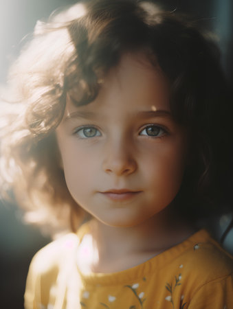 Portrait of a beautiful little girl with curly hair. Close-up.の素材