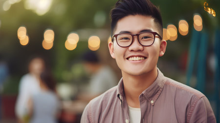 Portrait of happy young asian man with eyeglasses.の素材