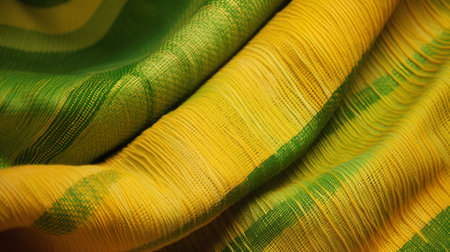Texture, background, pattern. Silk fabric is yellow and green. This is a weave that is characterized by four or more filler or weft threads.の素材