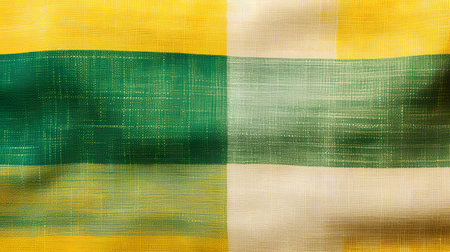 abstract yellow and green striped fabric background with copy space for text or imageの素材